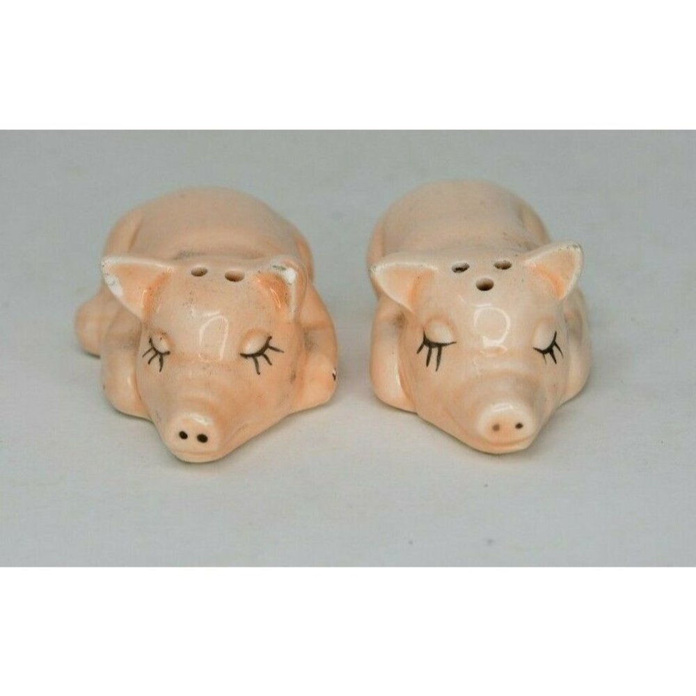 Vintage Ceramic Sleeping Pigs Figural Salt And Pepper Shakers